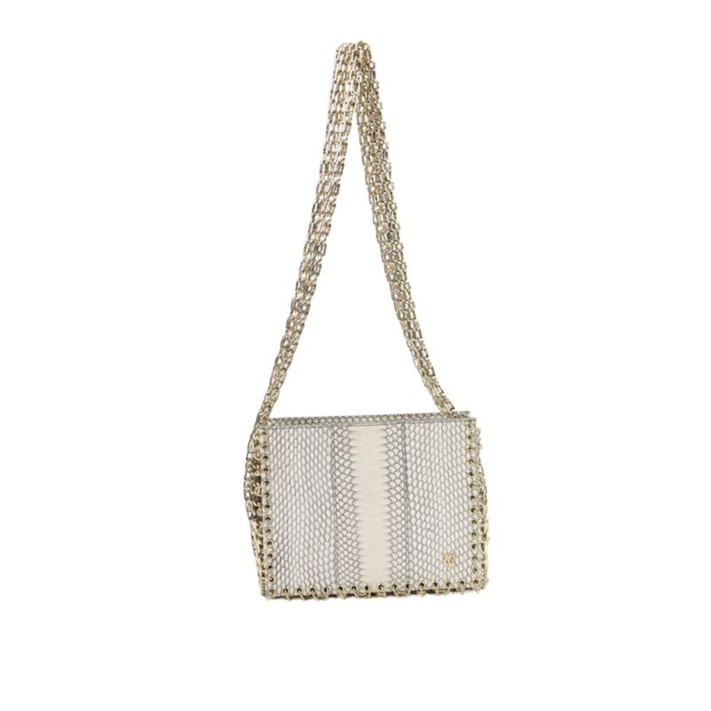 Christian Louboutin Women's Snake Skin Chain Strap Shoulder Handbag Gray/White